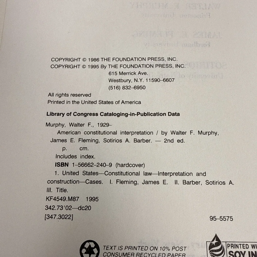 American Constitutional Interpretation by Walter F Murphy 2nd‎ Edition